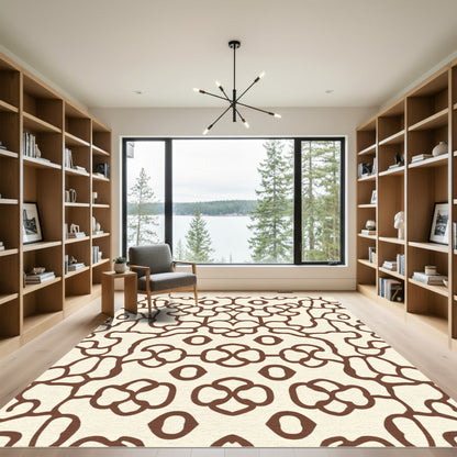 Brown Outline Cream Ochre Lattice Rug