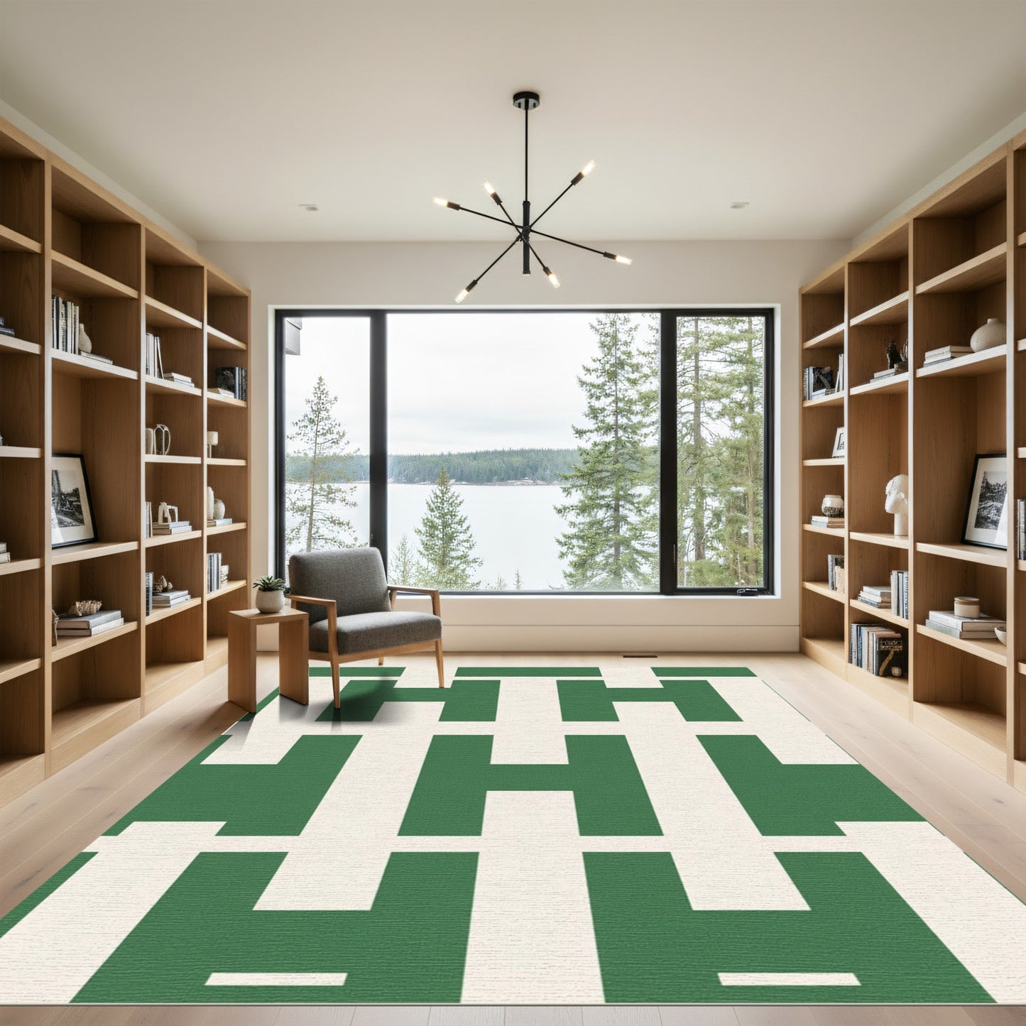 Green White Repeating Geometric Abstract Rug