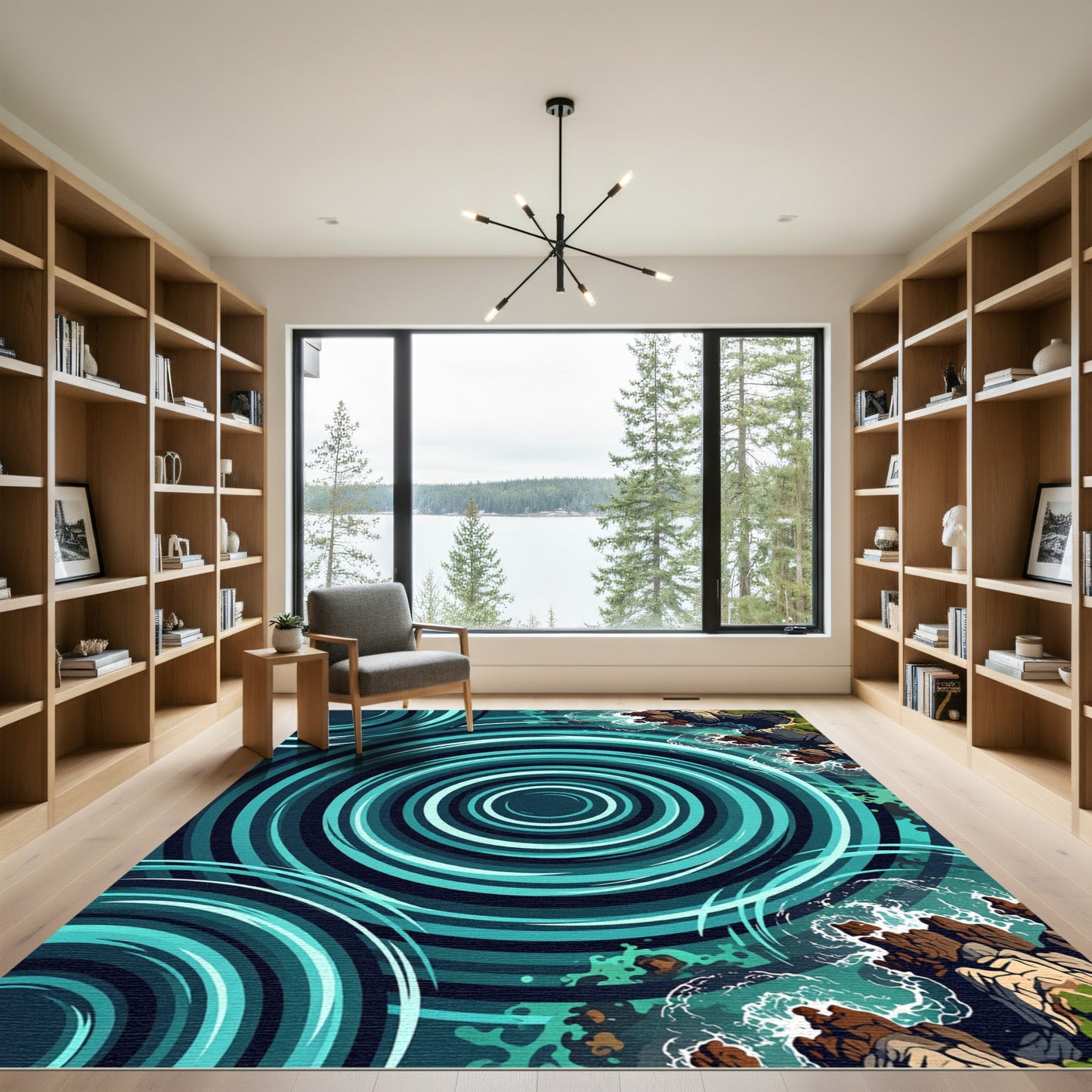 Turquoise Swirl Ocean Rocky Coast Rug