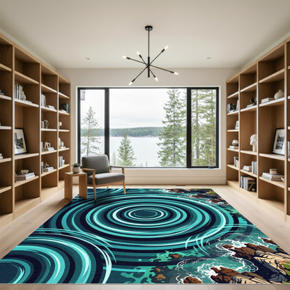 Turquoise Swirl Ocean Rocky Coast Rug