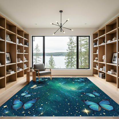 Ethereal Blue Butterfly Galaxy Swirl Rug