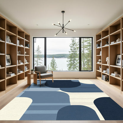 Modern Navy Blue Rounded Shapes Rug