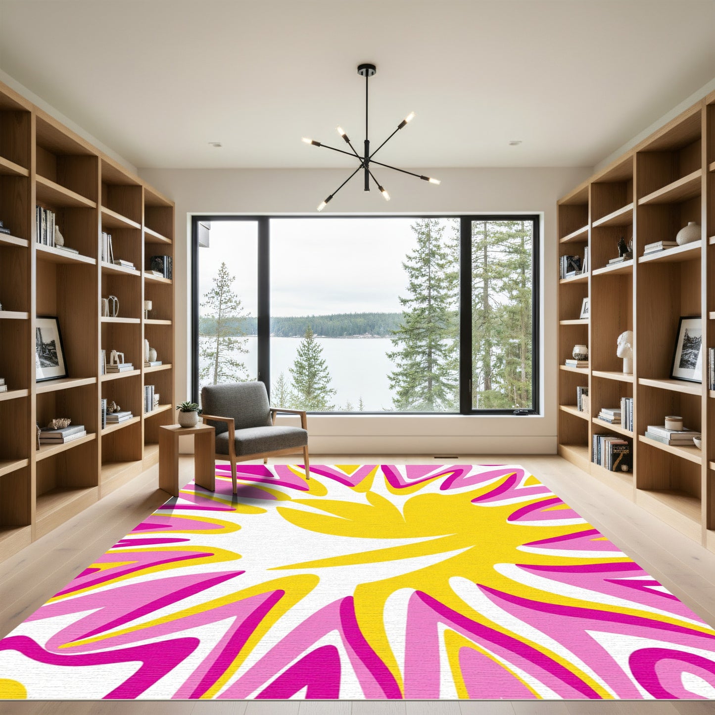 Vibrant Pink Yellow Burst Abstract Rug