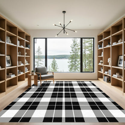 Black and White Checkered Plaid Rug