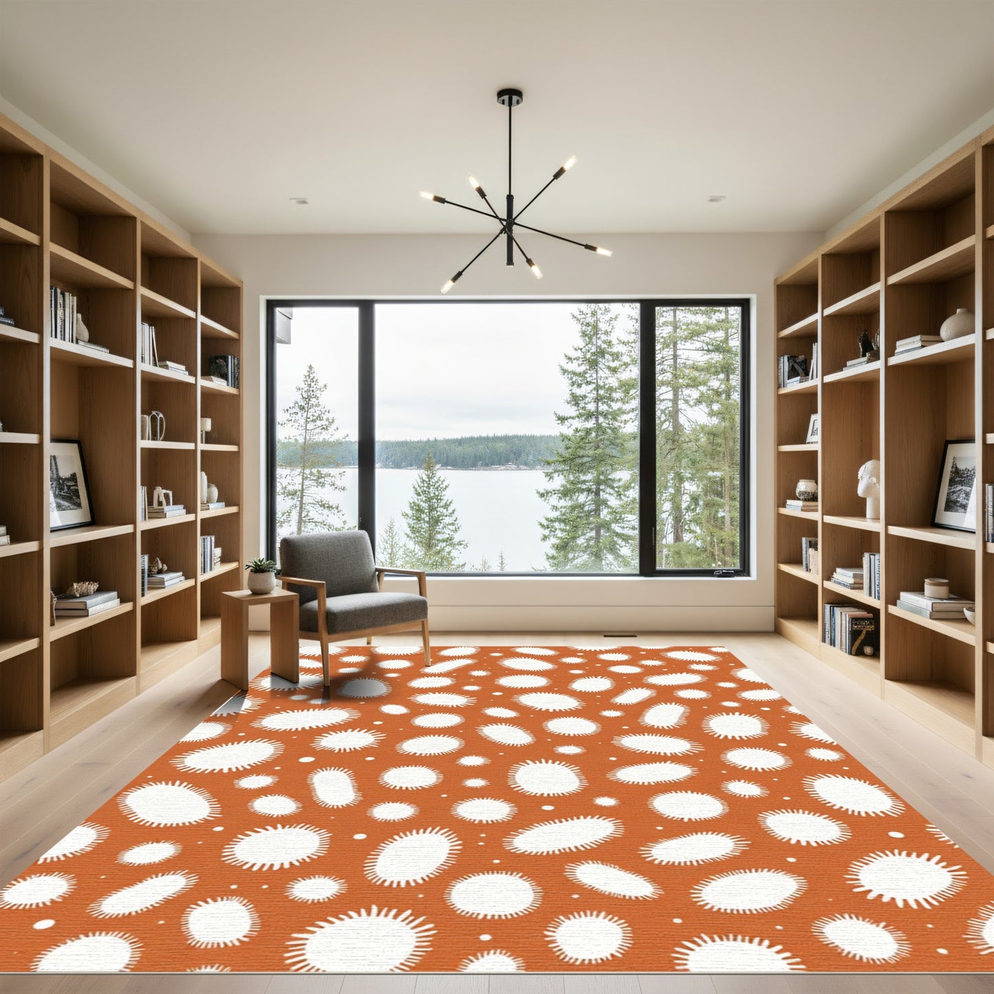 Orange White Spiky Ovals Scatter Rug