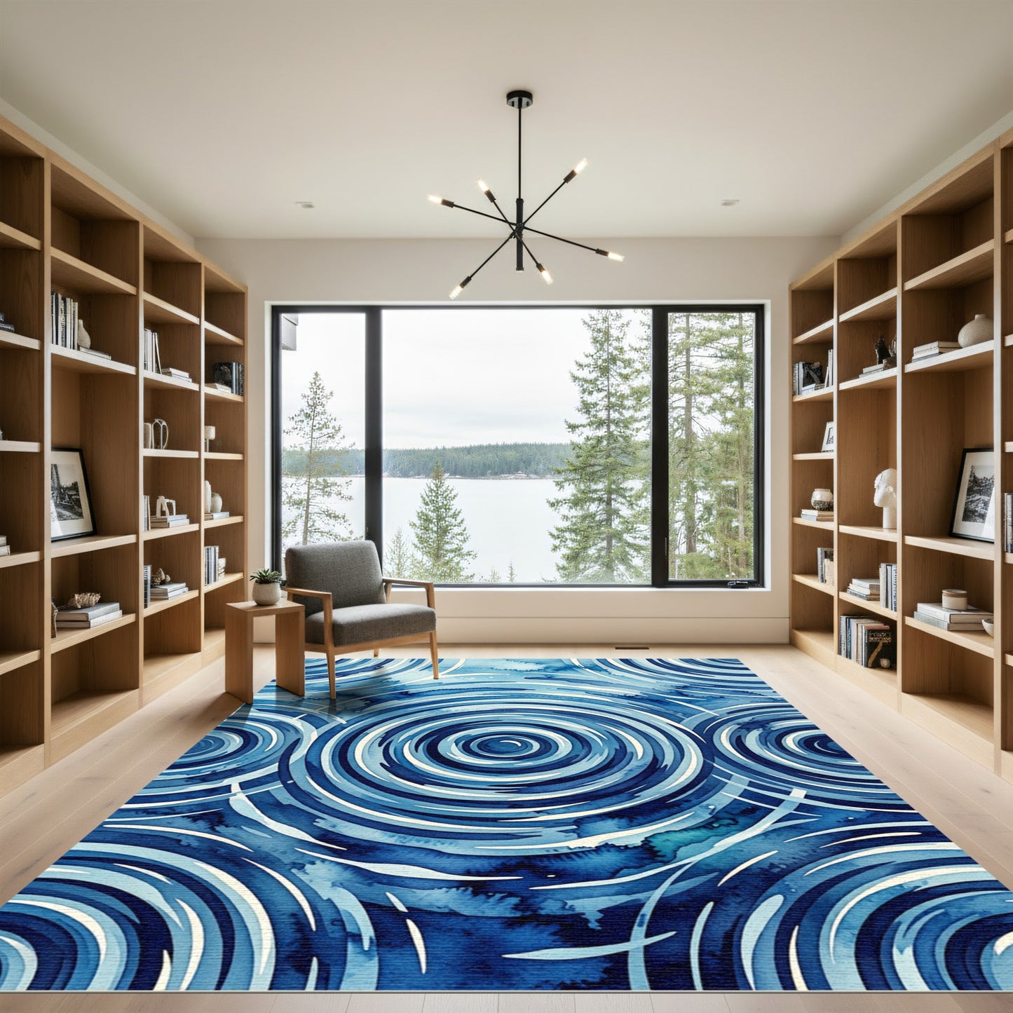 Oceanic Blue Concentric Waves Rug