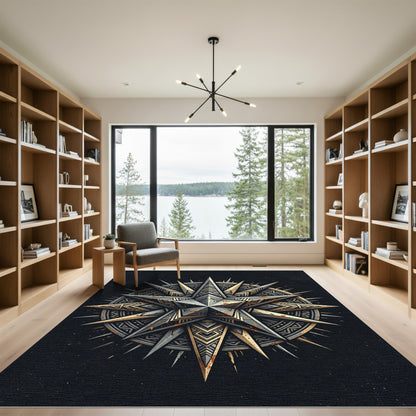 Metallic Geometric Compass Celestial Astral Star Rug