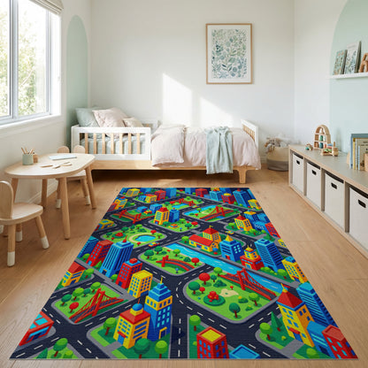 Colorful Isometric City Bridges Parks Rug