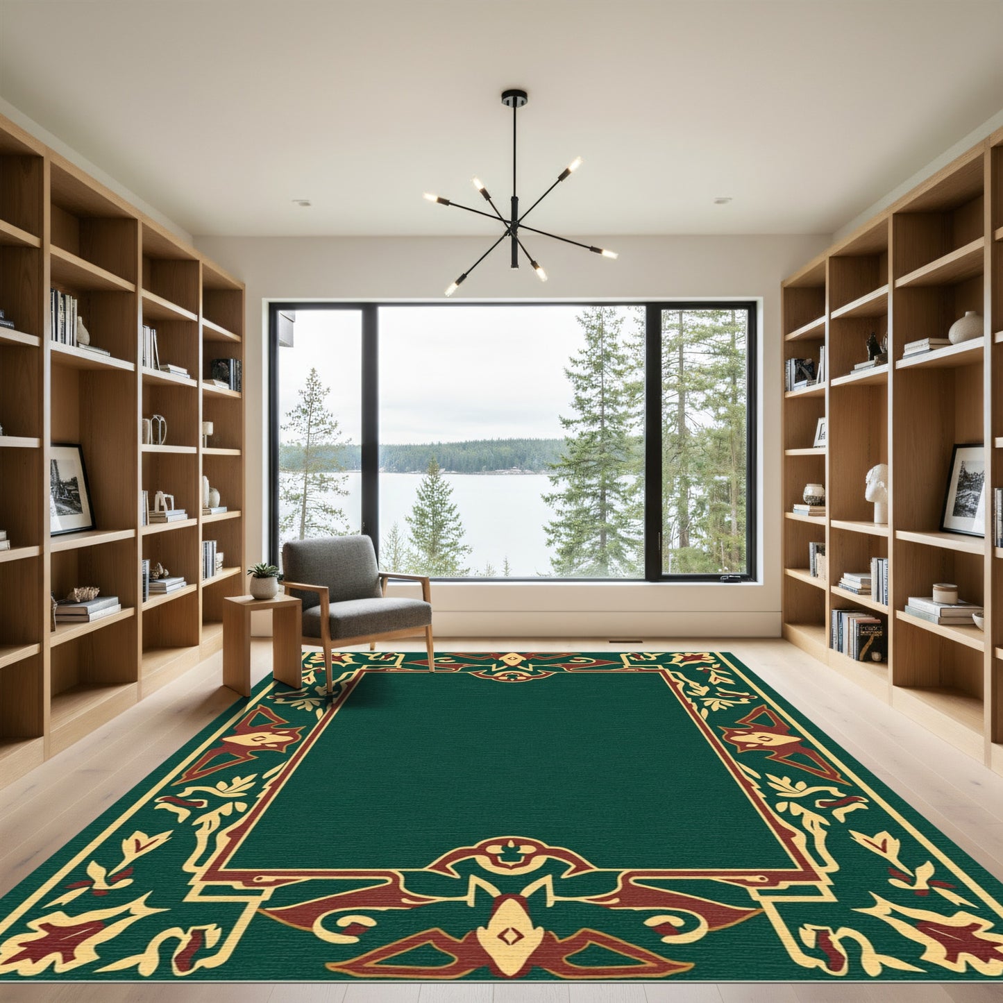 Deep Emerald with Crimson Gold Flair Rug