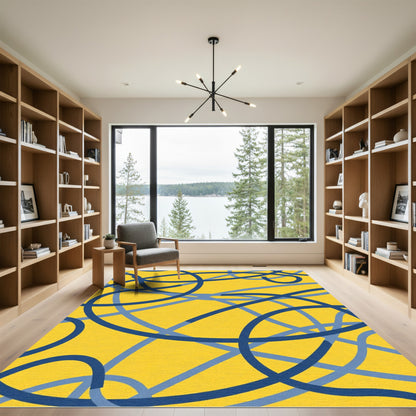 Vibrant Yellow Blue Intertwined Lines Rug