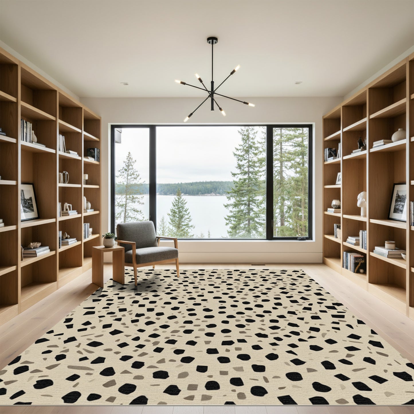 Cream Black Scattered Pebble Rug
