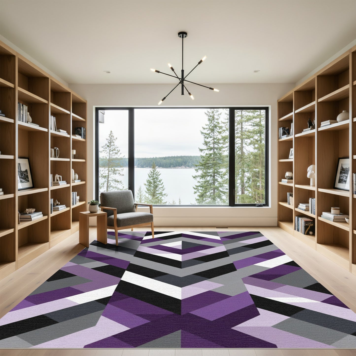 Geometric Diamond Purple Gray Abstract Rug
