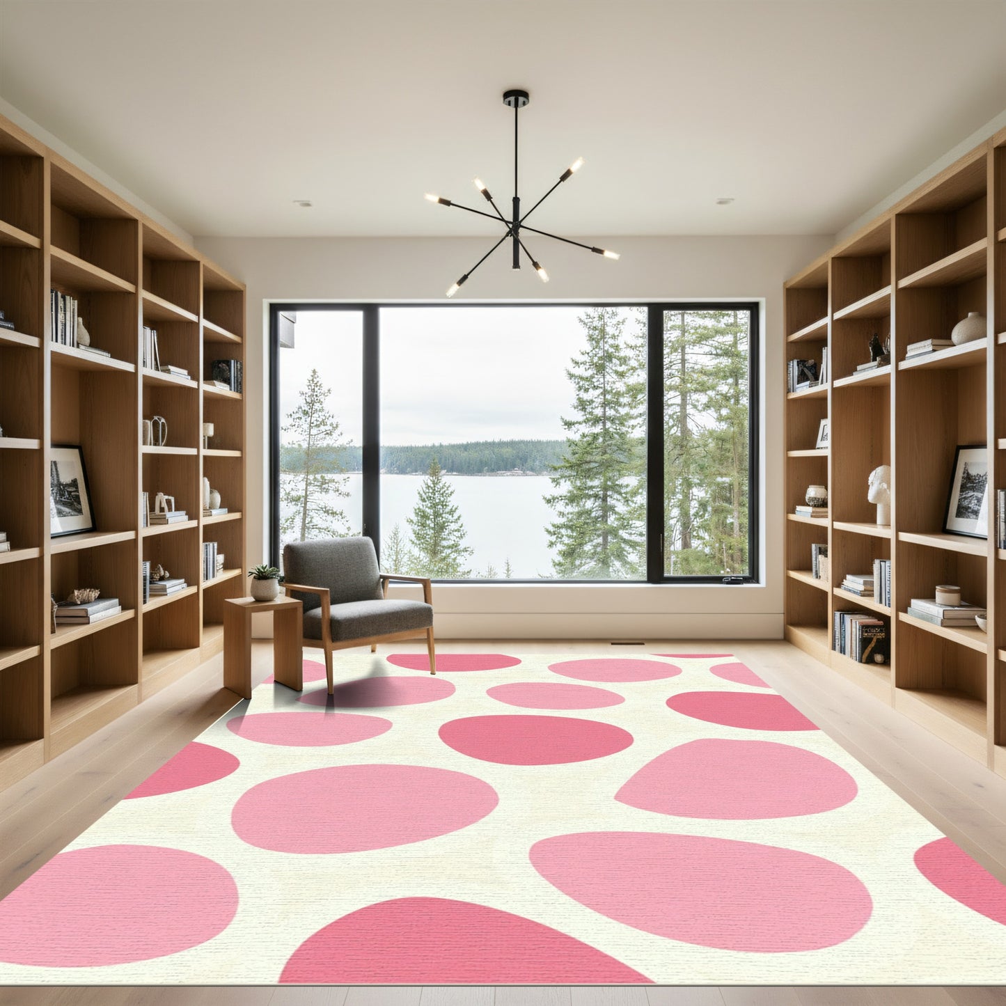 Pink Oval Forms Cream Background Rug