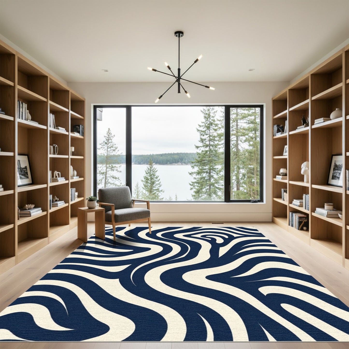 Navy Cream Abstract Swirl Rug