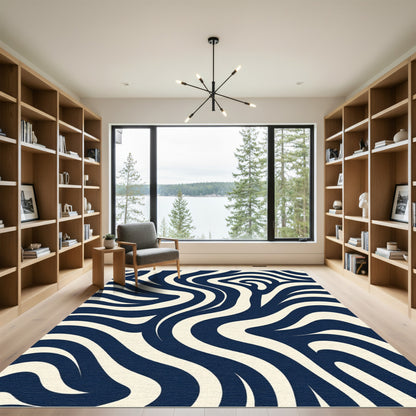 Navy Cream Abstract Swirl Rug