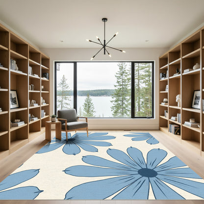 Retro Blue Daisy Bloom Rug