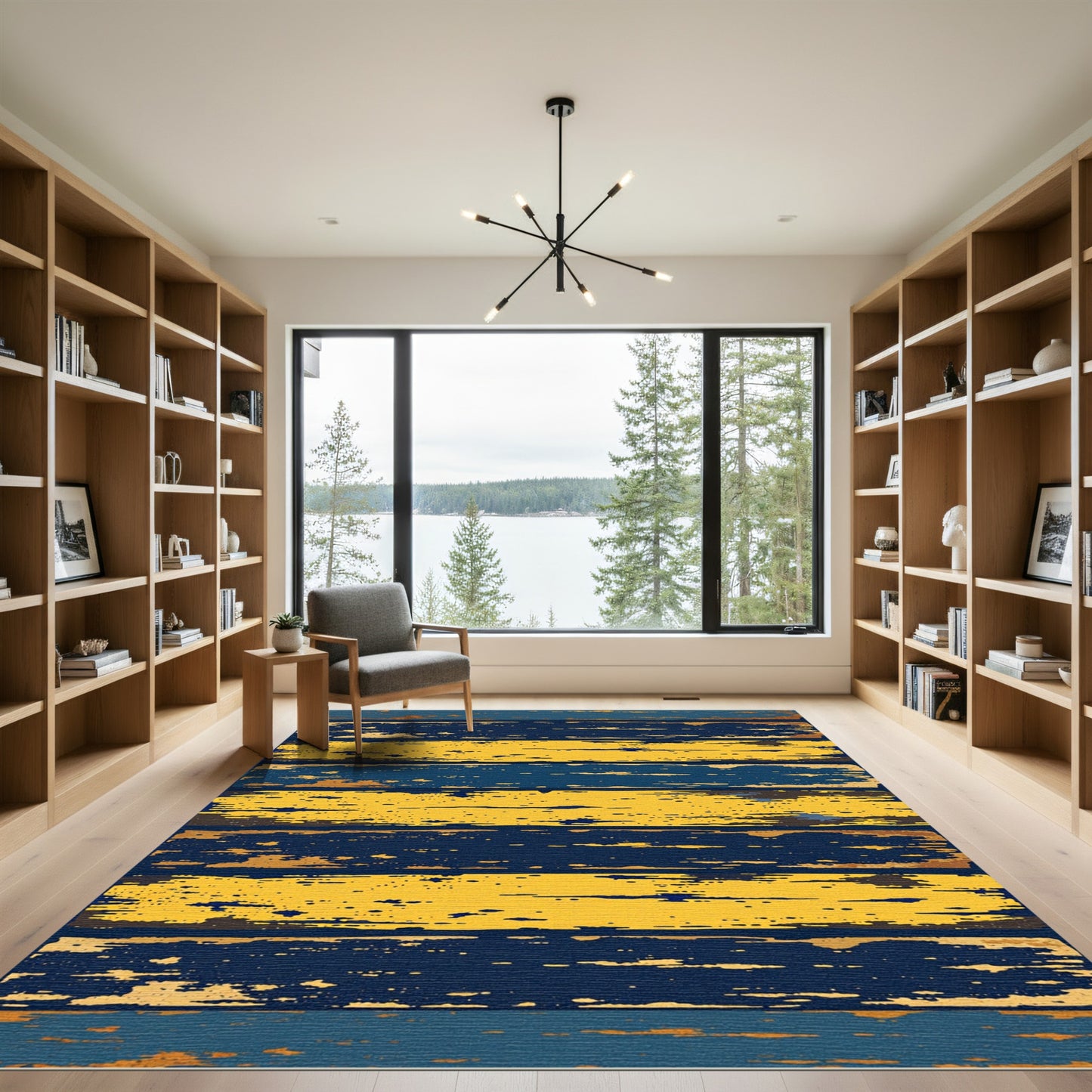 Distressed Navy and Yellow Striped Rug