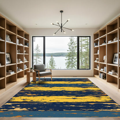 Distressed Navy and Yellow Striped Rug