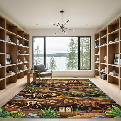 Prehistoric Dinosaur Fossil Earthy Landscape Rug