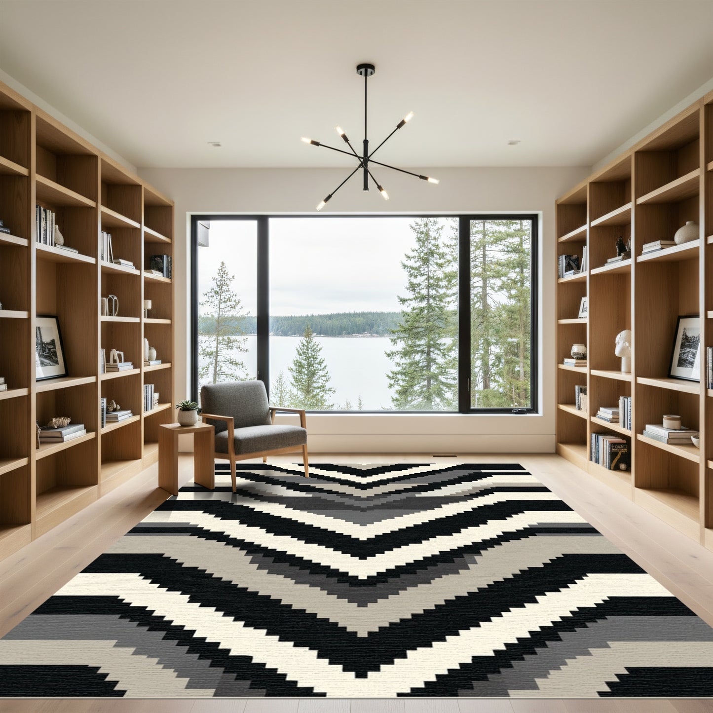 Monochromatic Chevron Pixelated Bands Rug