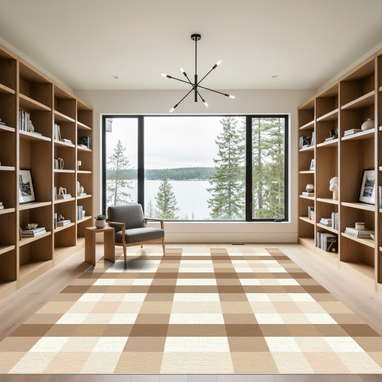 Neutral Toned Plaid Squares Rug