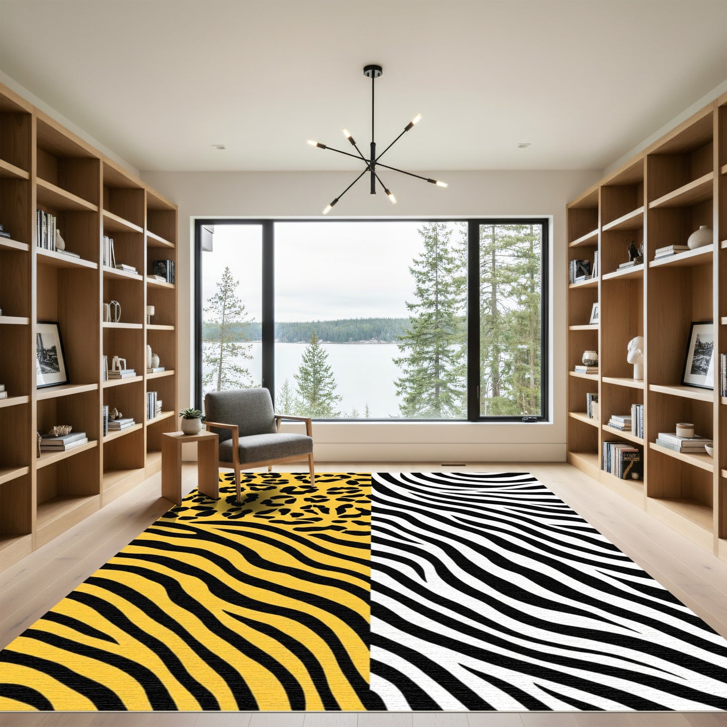 Bold Yellow Leopard Zebra Stripe medley Rug