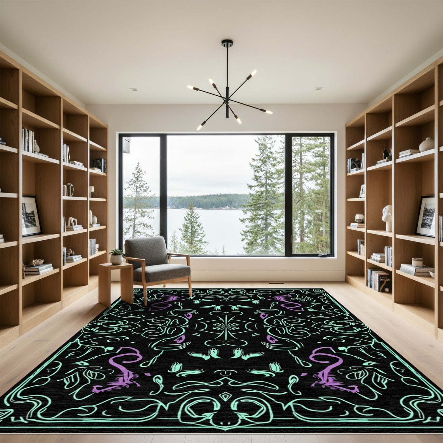 Mint Purple Art Nouveau Dragon Arrangement Rug