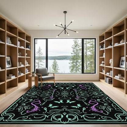 Mint Purple Art Nouveau Dragon Arrangement Rug