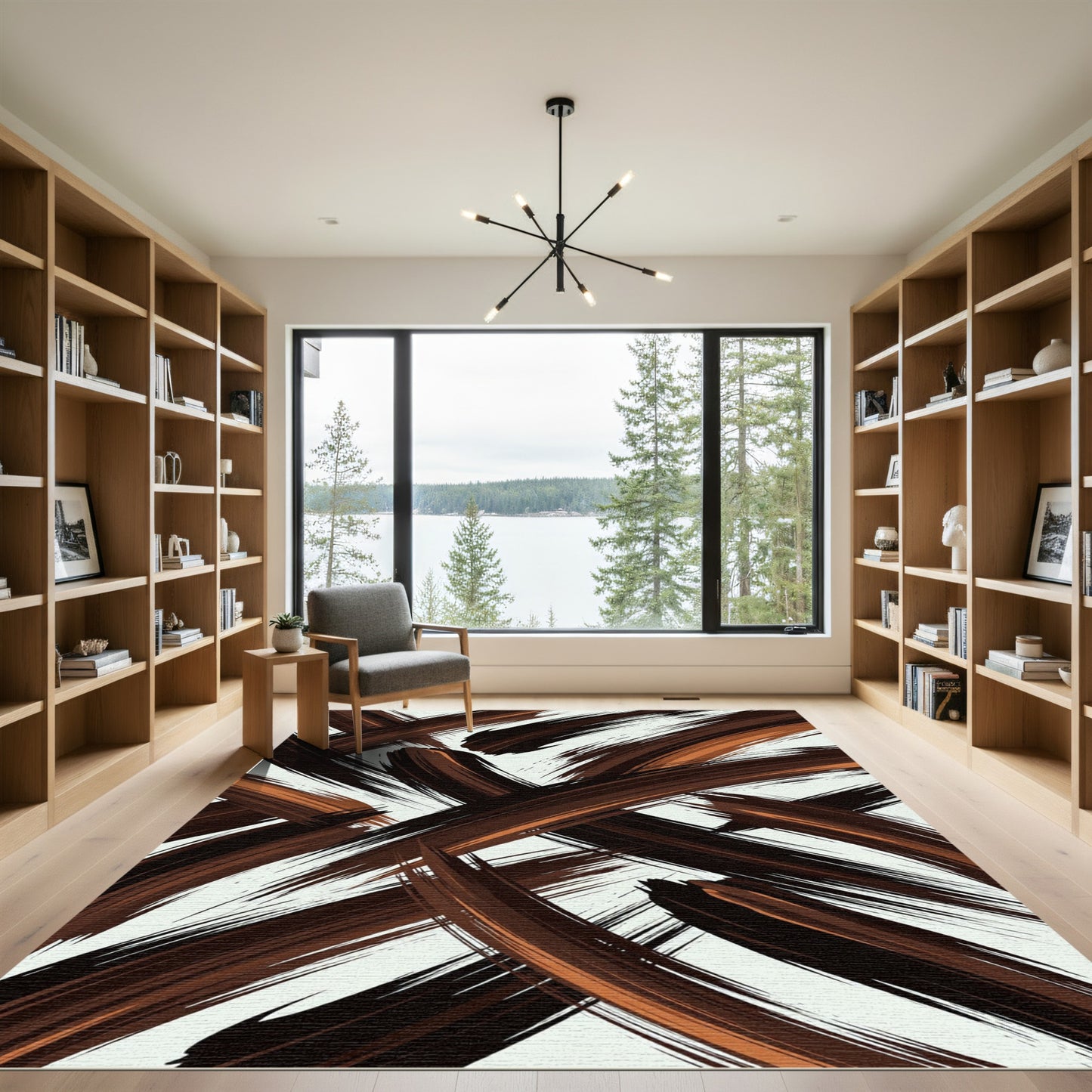 Modern Abstract Espresso Brown Brushstrokes Rug