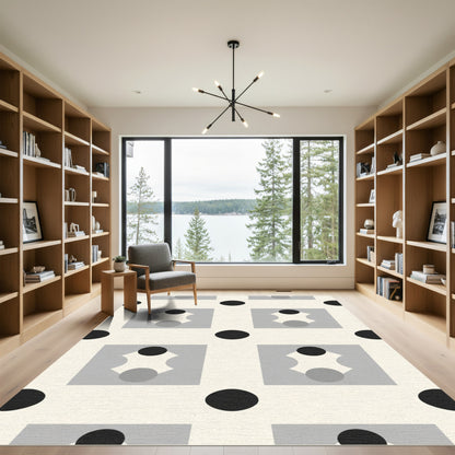 Monochromatic Retro Grid Polka Dot Rug