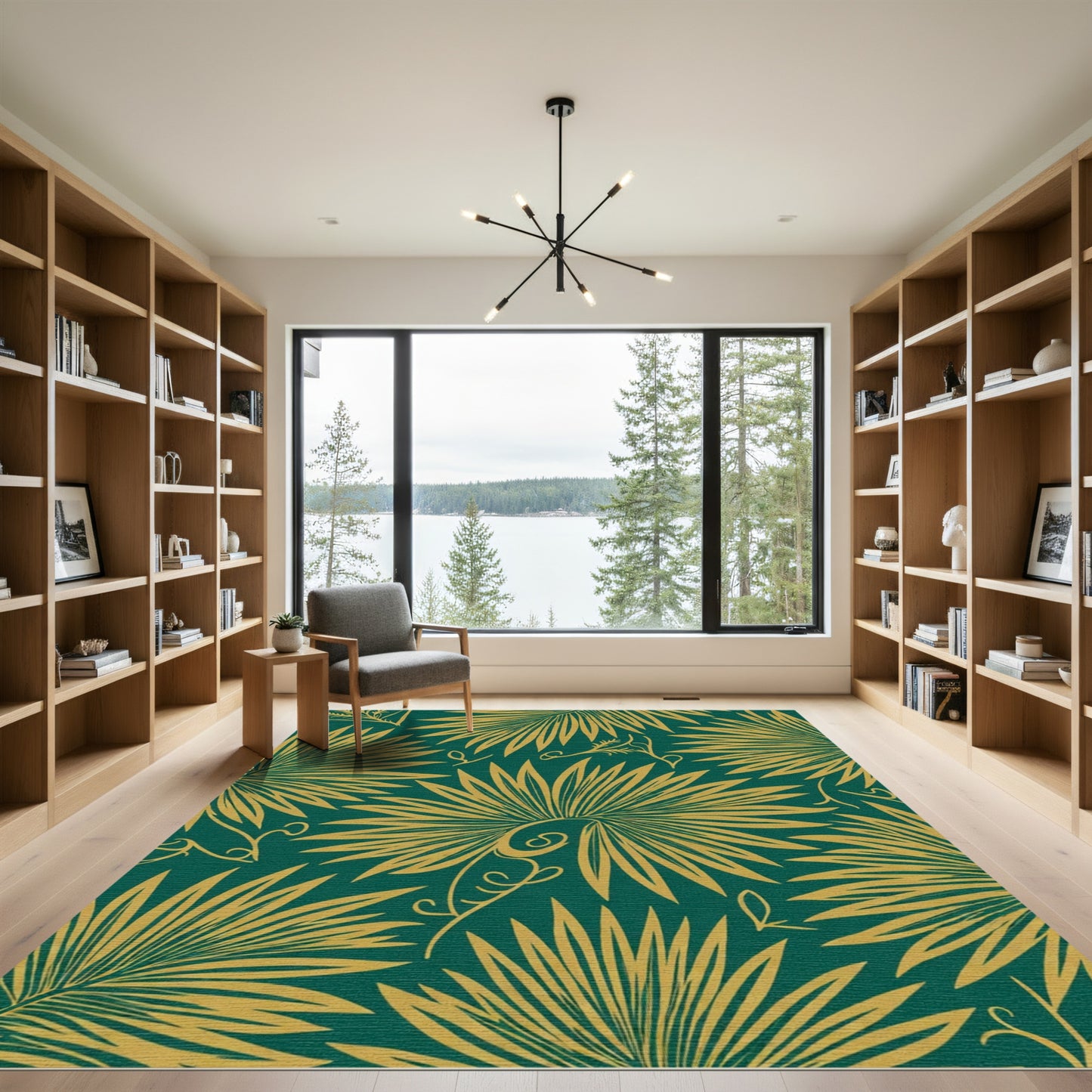 Emerald Gold Tropical Palm Frond Rug