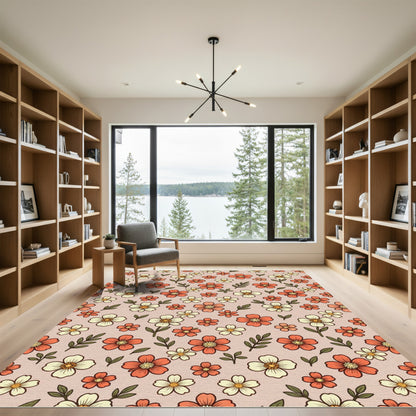 Coral Peach Floral Scatter Rug