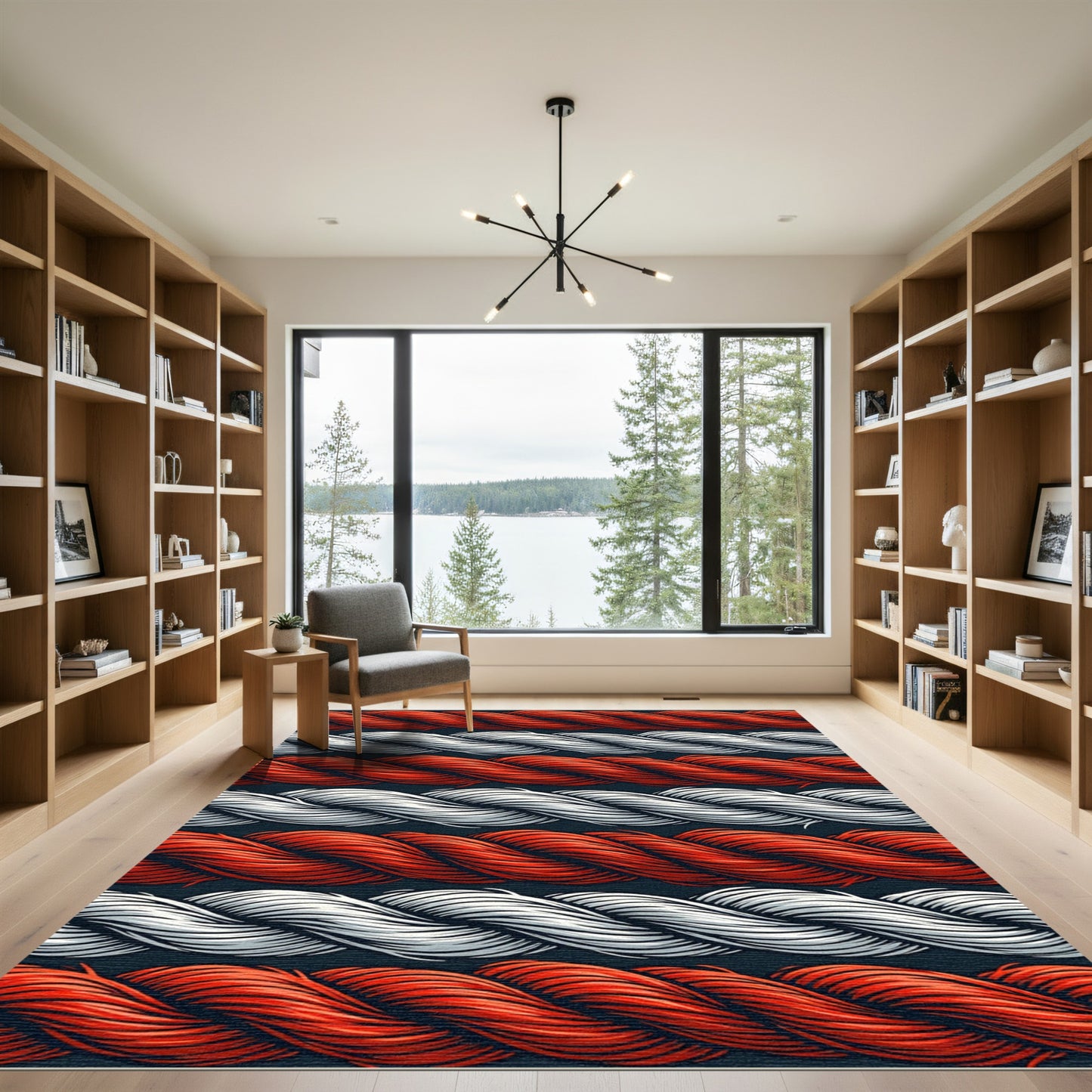 Nautical Rope Stripes Cream Red Rug