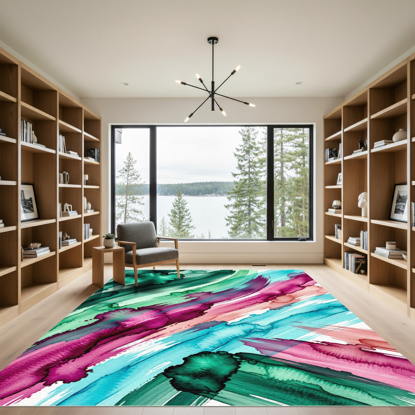 Vibrant Teal and Magenta Abstract Fluid Rug