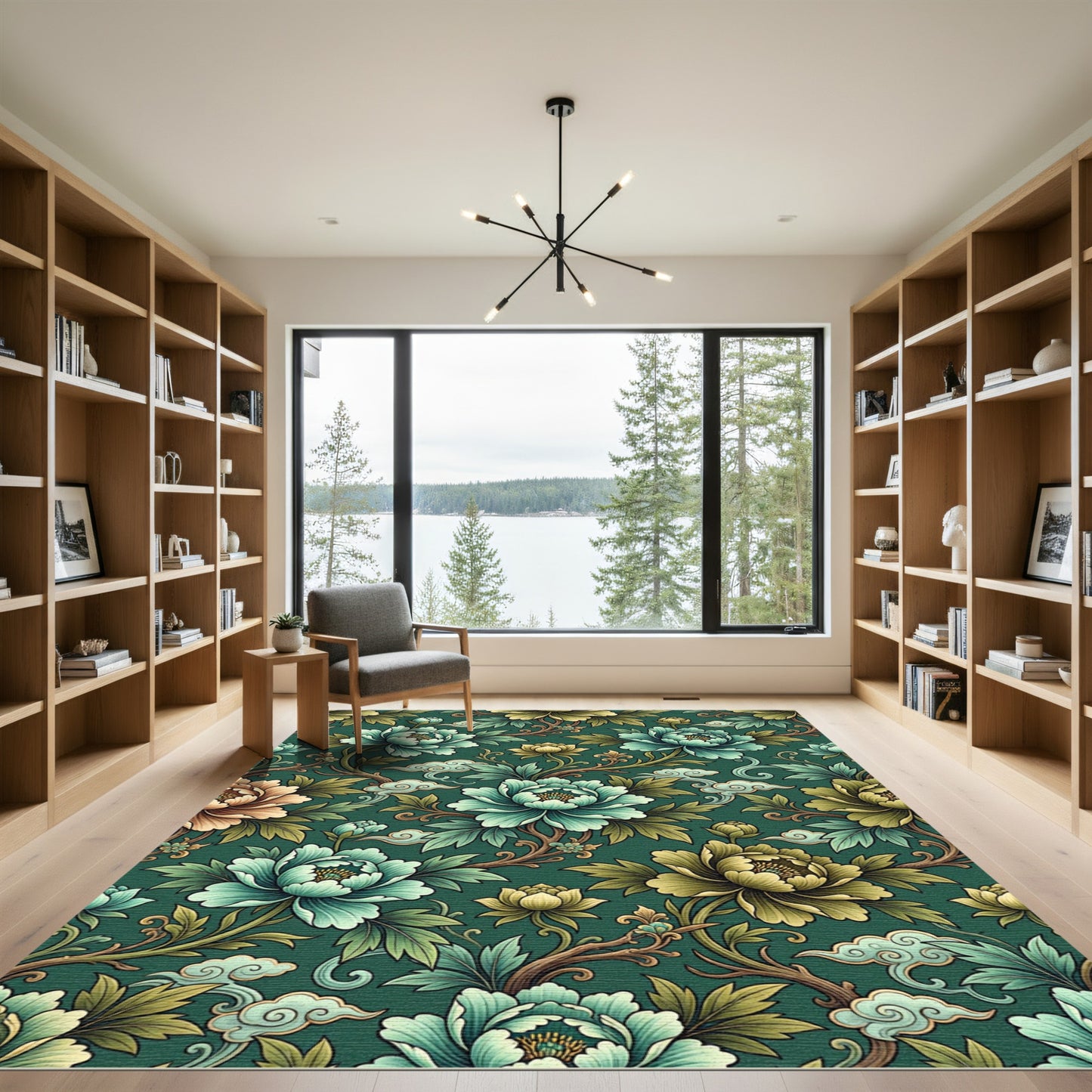 Emerald Green Floral Peony Cloud Rug