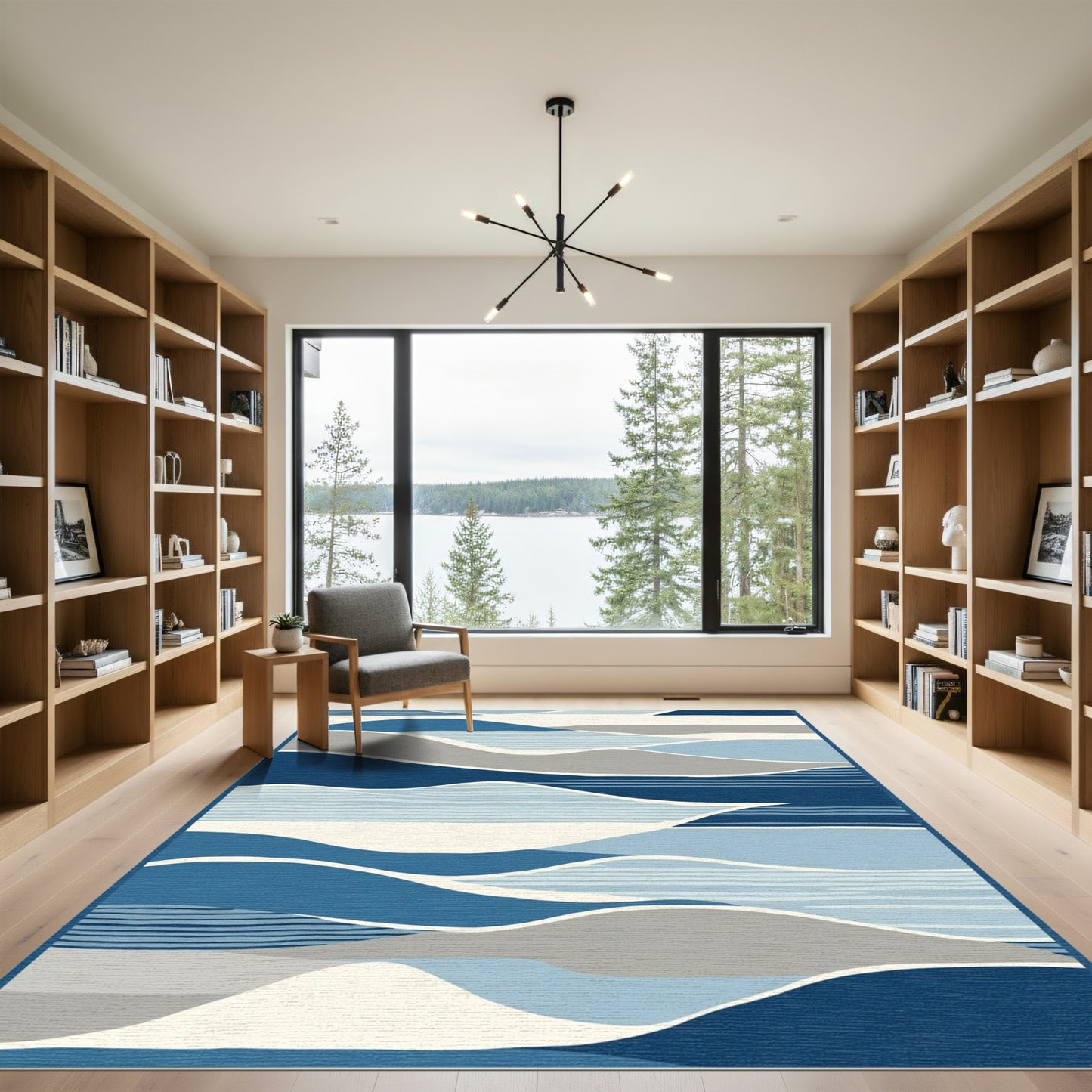 Abstract Blue Wave Landscape Art Rug
