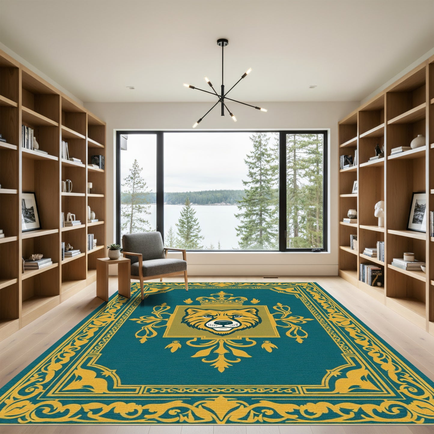 Regal Bear King Teal Gold Medallion Rug