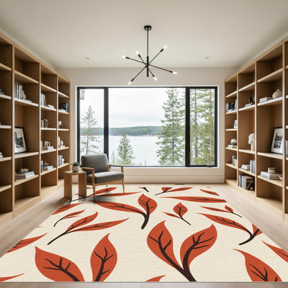 Terracotta Leafy Vine Pattern Rug
