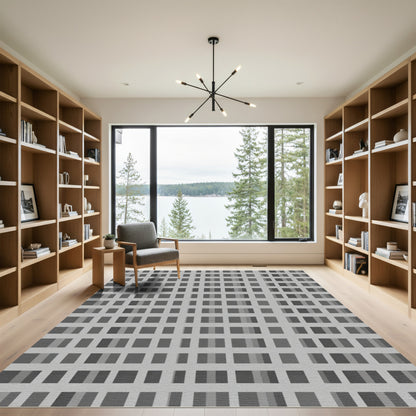 Gray Tonal Square Grid Rug