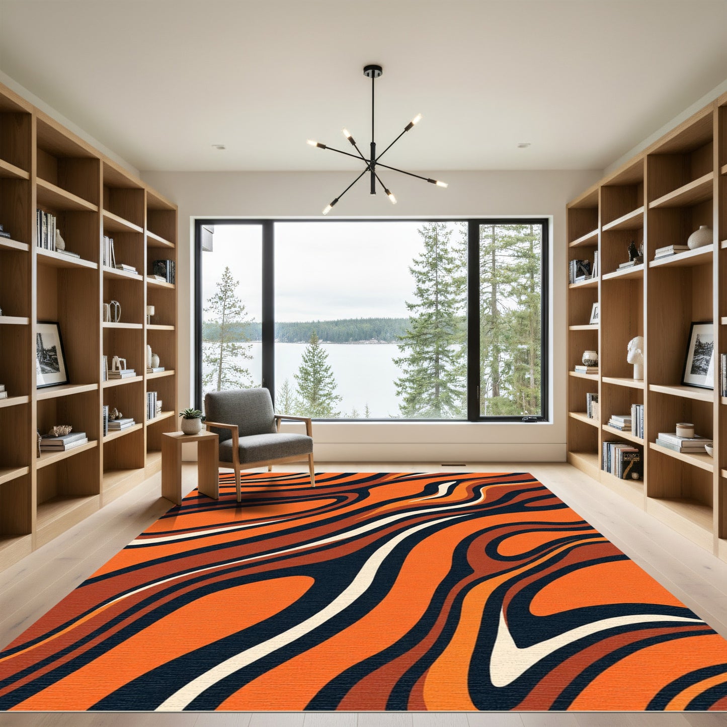 Bold Orange Swirl Abstract Rug
