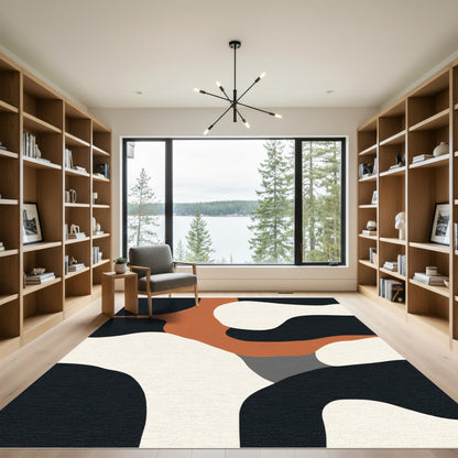 Abstract Terracotta Black Cream Harmony Rug