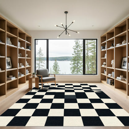 Monochromatic Checkerboard Shattered Lines Rug