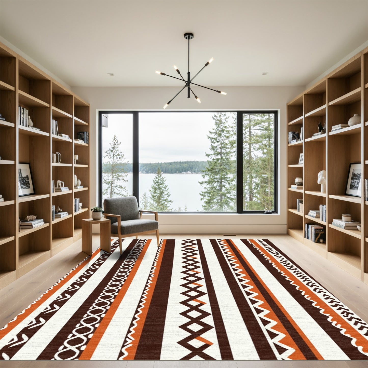 Striped Earthy Orange Tribal Geometric Rug