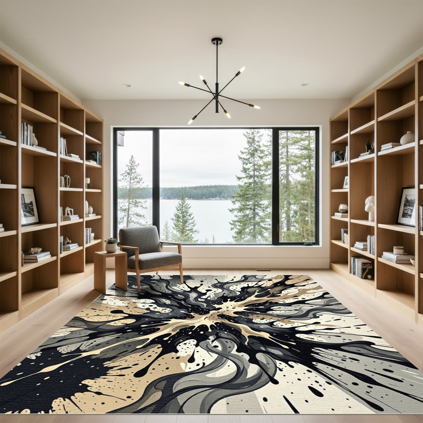Monochromatic Splatter Abstract Explosion Rug