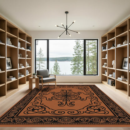 Terracotta Black Floral Art Nouveau Rug