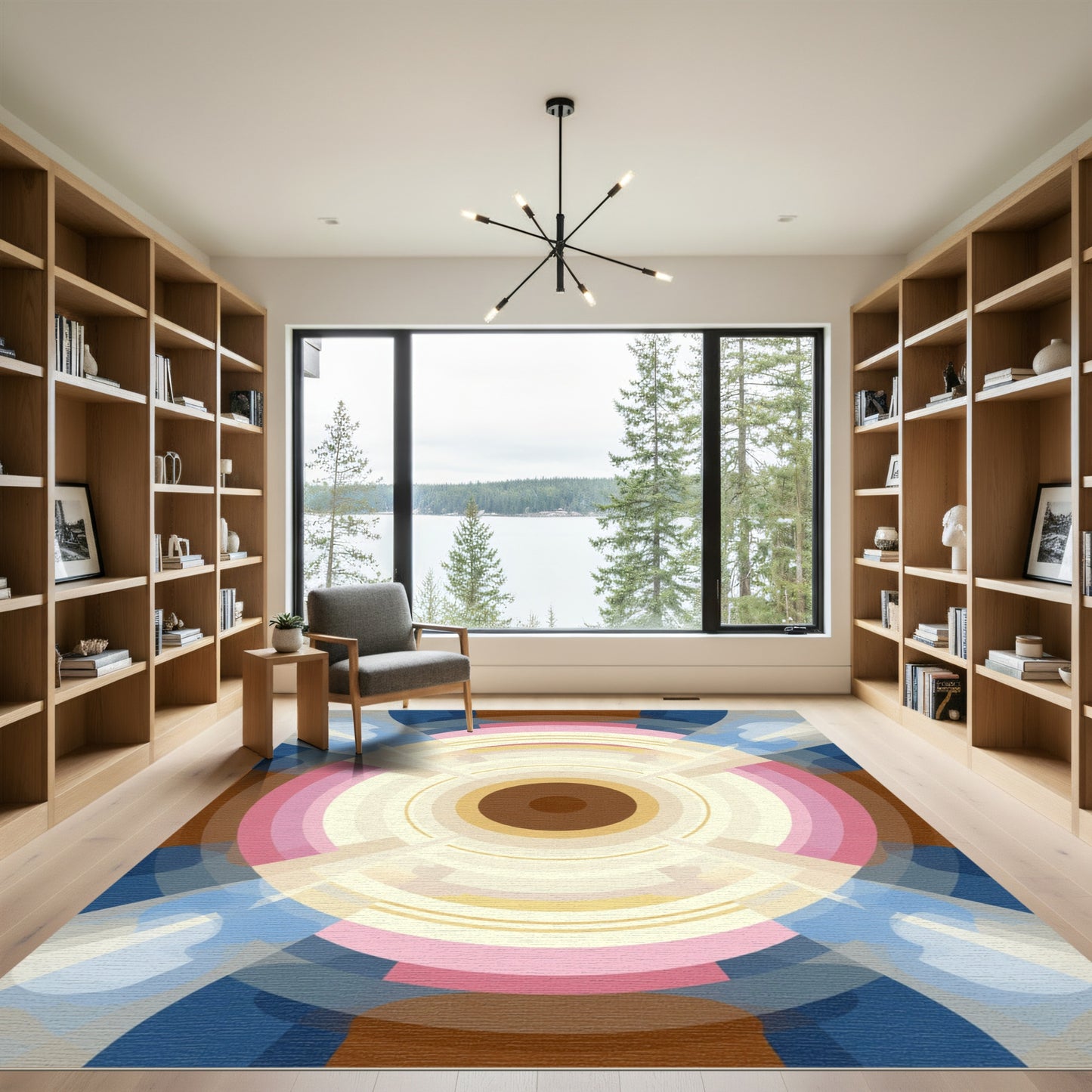 Abstract Concentric Circles and Rays Rug