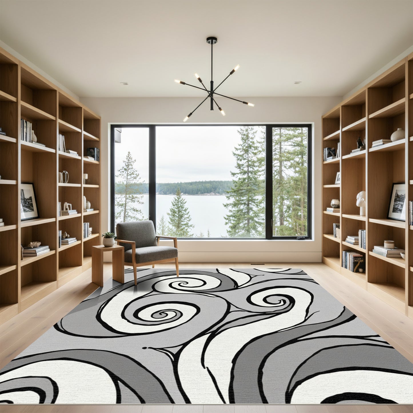 Gray Swirl Abstract Wave Rug