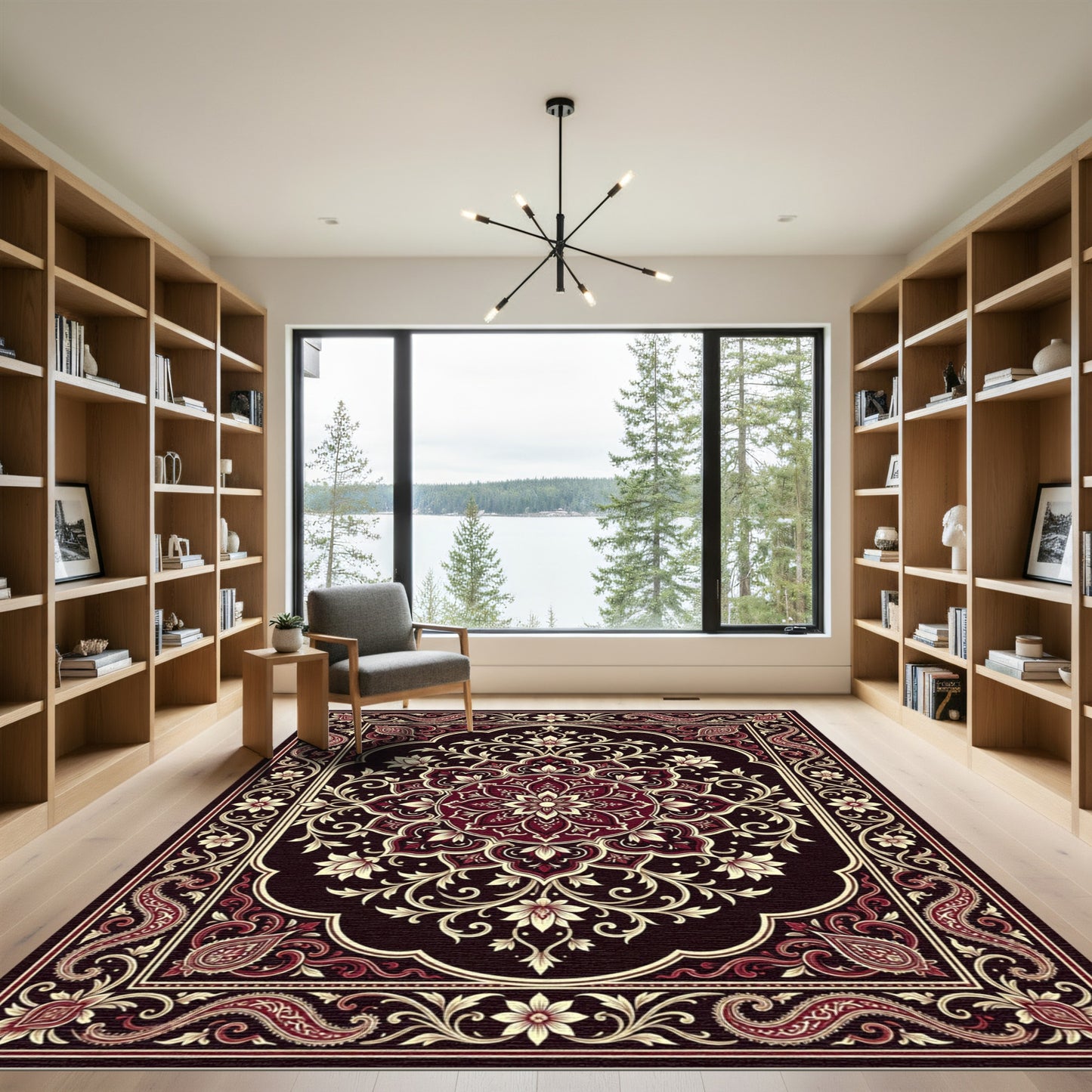 Ornate Burgundy Cream Floral Medallion Rug