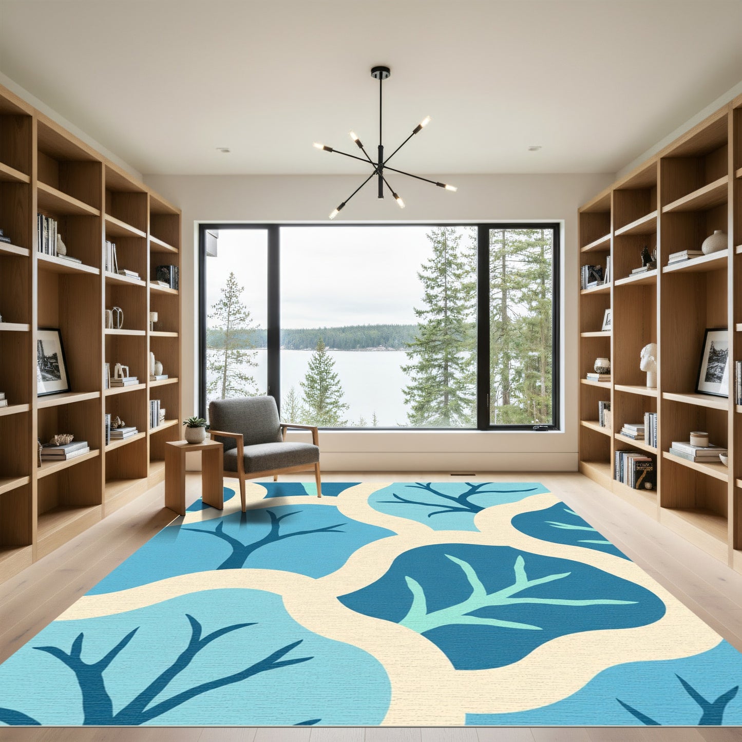 Teal Branch Lattice Abstract Rug