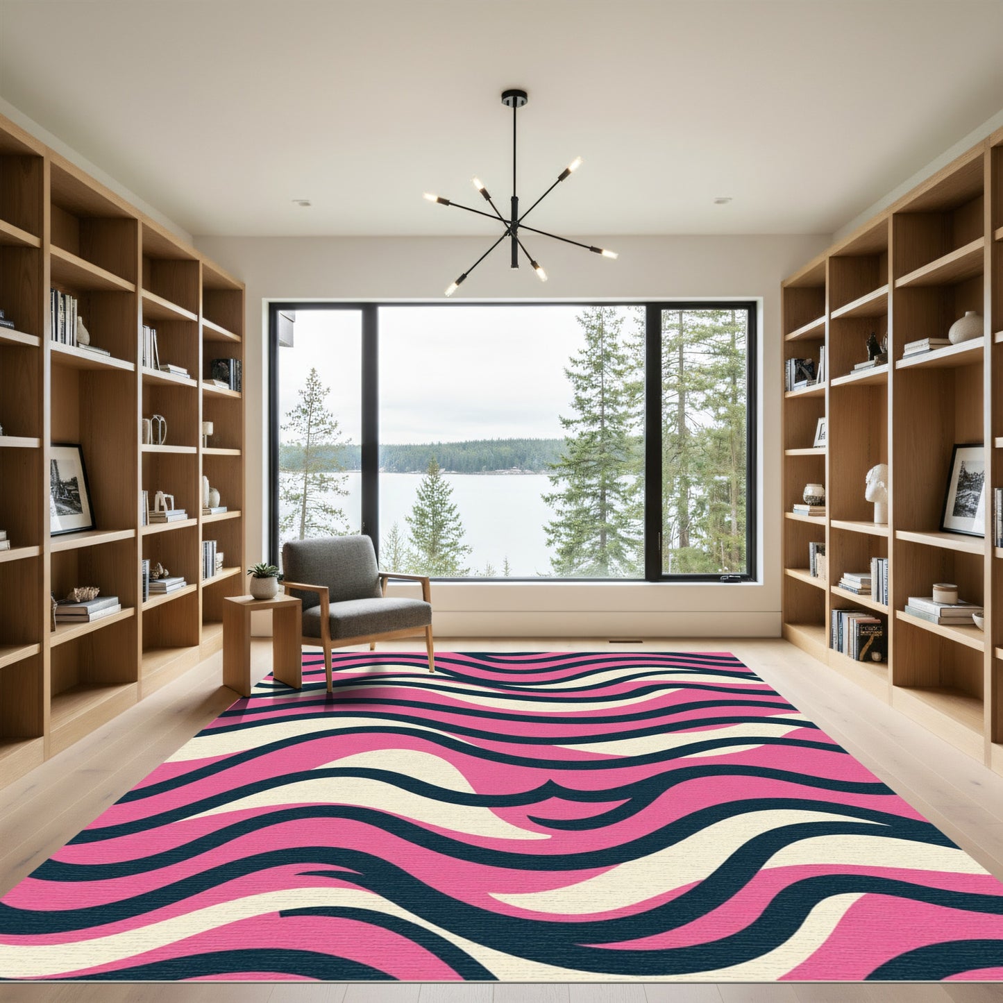 Retro Pink Wave Composition Rug